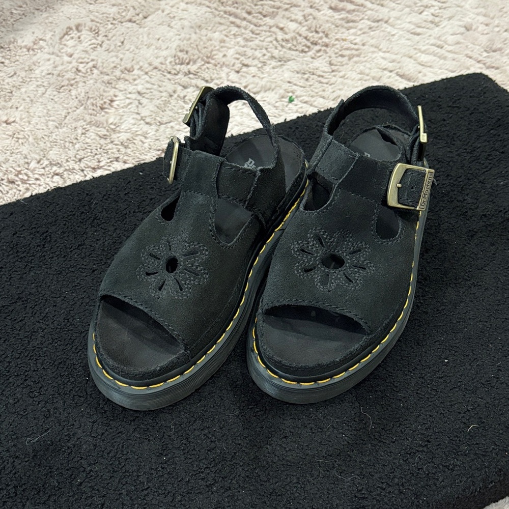 Dr. Martens Black Sandals with Floral Cutout